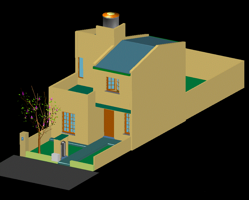 3D Small House Elevation AutoCAD DWG Drawing for Home Design