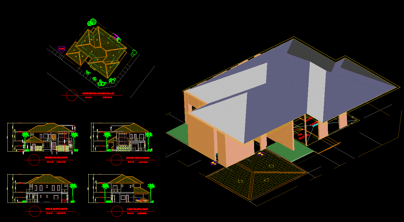 2D and 3D Residence House Elevation DWG CAD Drawing File Download