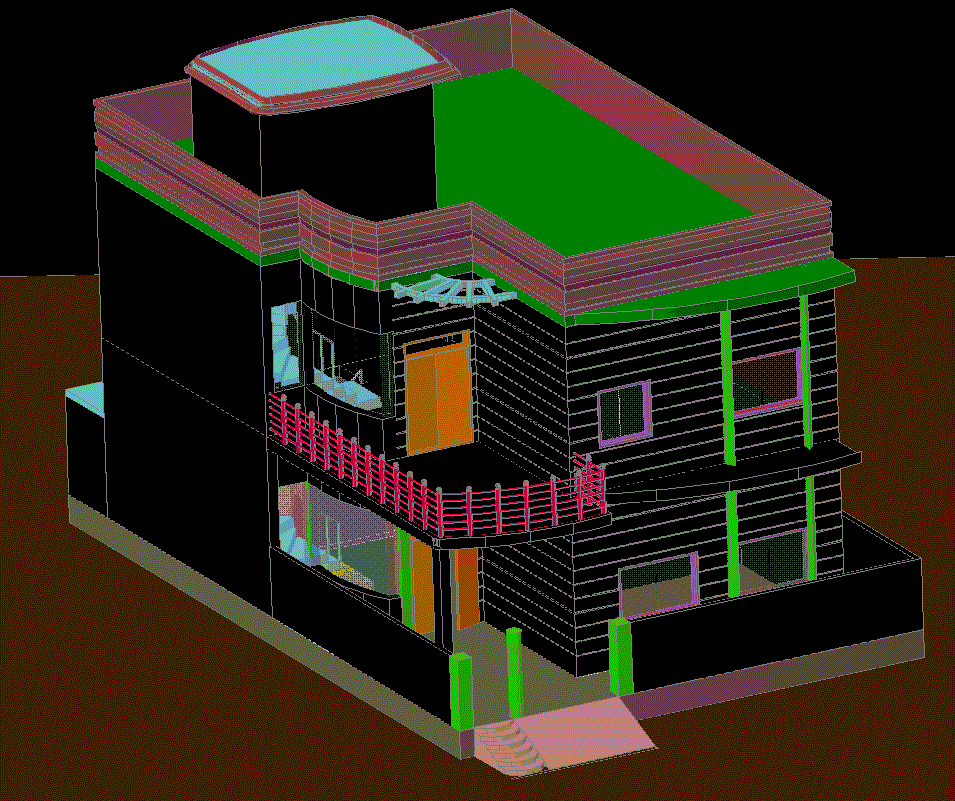 G plus 1 3D Modern Bungalow Elevation DWG CAD Drawing Available