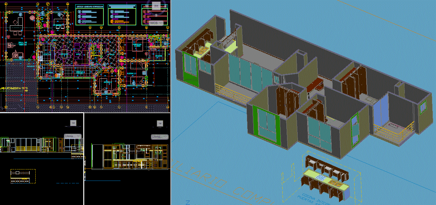 House Floor Plan 2D and 3D CAD Design DWG File for Architects