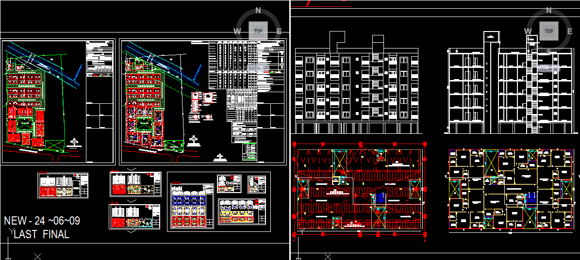 2BHK and 3BHK Five Storey Modern Apartment AutoCAD Drawing Design