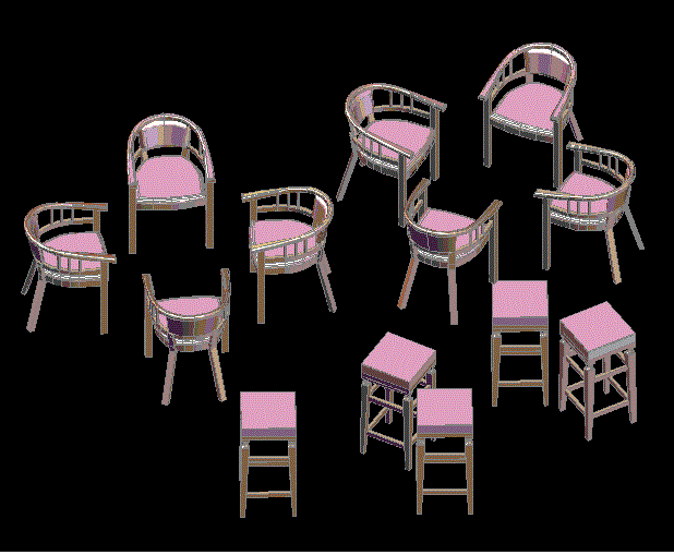 3D Table and Chair DWG CAD Blocks for Furniture Layout Design
