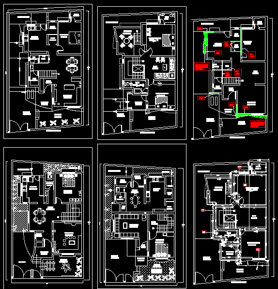 Six types of double bedroom bungalow house, AutoCAD DWG file