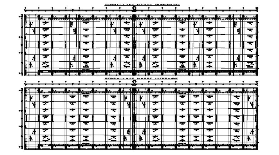 Upper and lower layer reinforcement details of the structure in AutoCAD 2D drawing, CAD file, dwg file