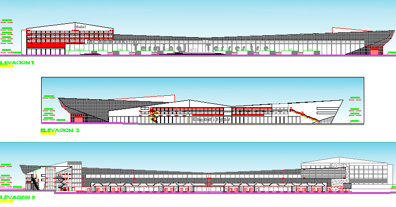 Urban Bus Station Architecture Design and Elevation dwg file