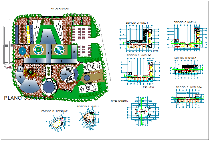 Urban cultural park architecture project dwg file