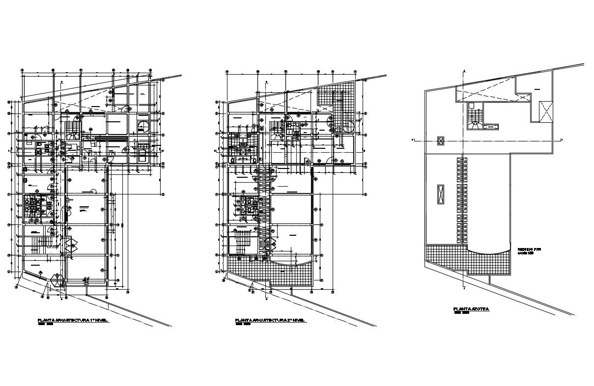 Urban hospital two-story floor plan and cover plan details dwg file