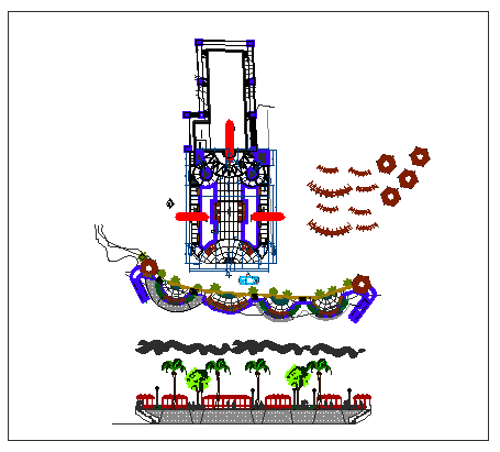 Urban public garden architecture project dwg file