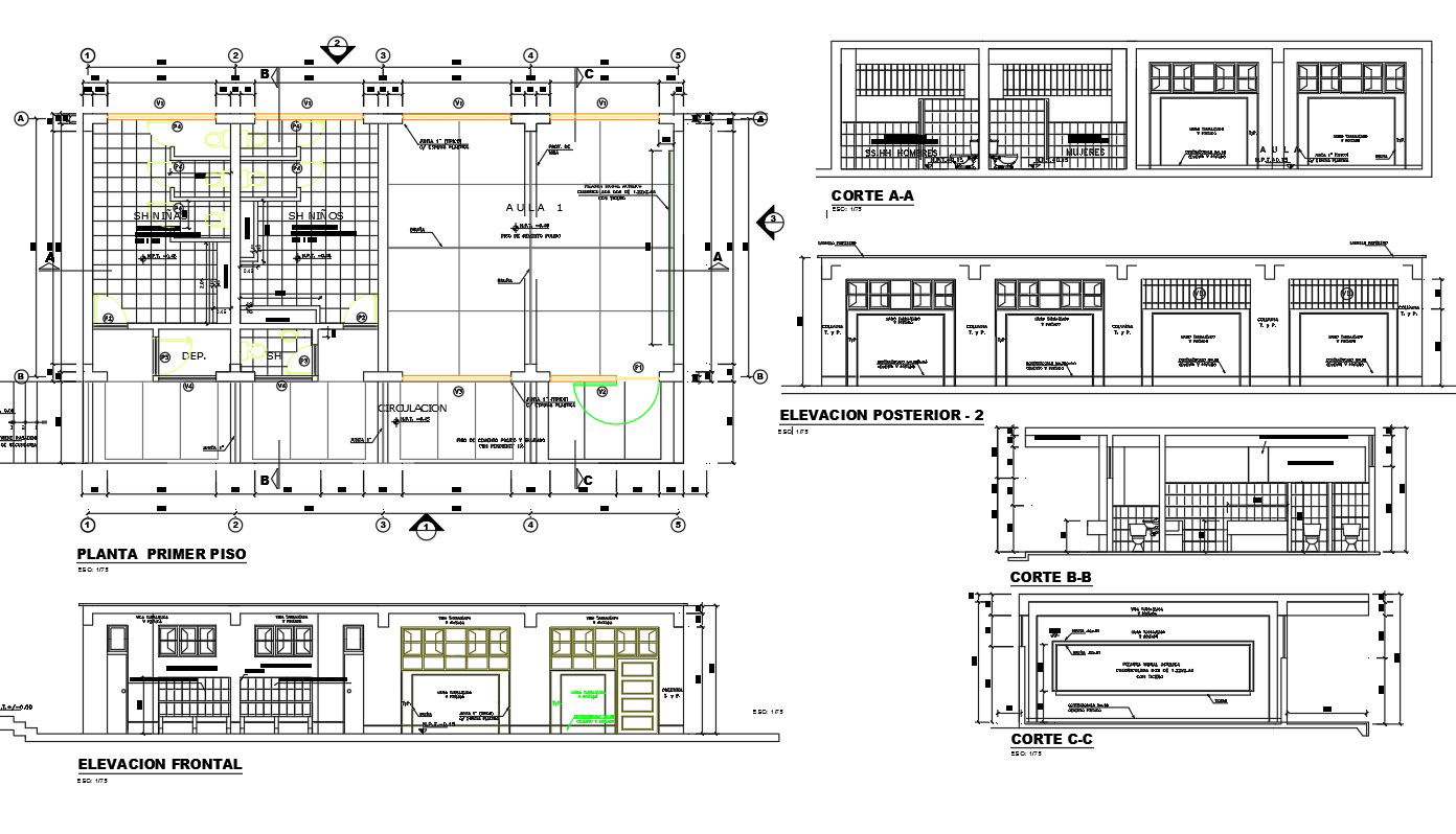 Urban school architecture project details dwg file
