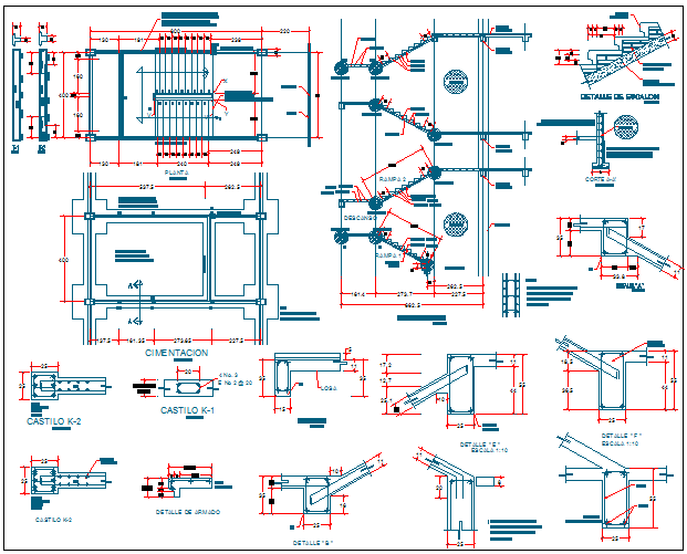 Urban school staircase and construction details dwg file