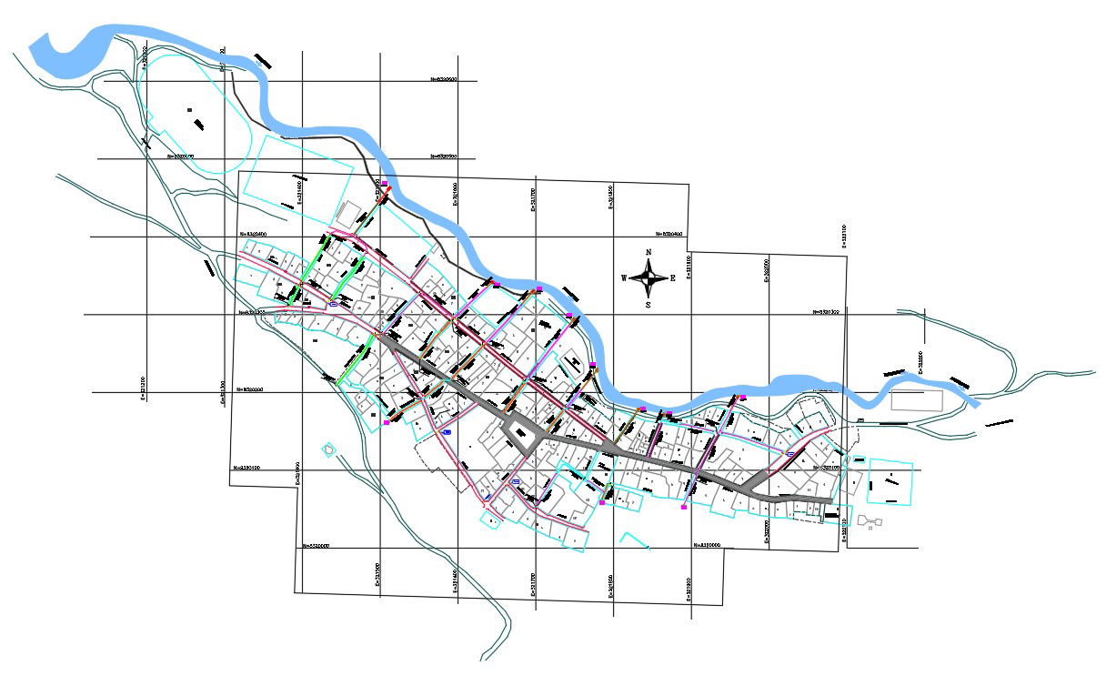 Urban Plan With River CAD Drawing
