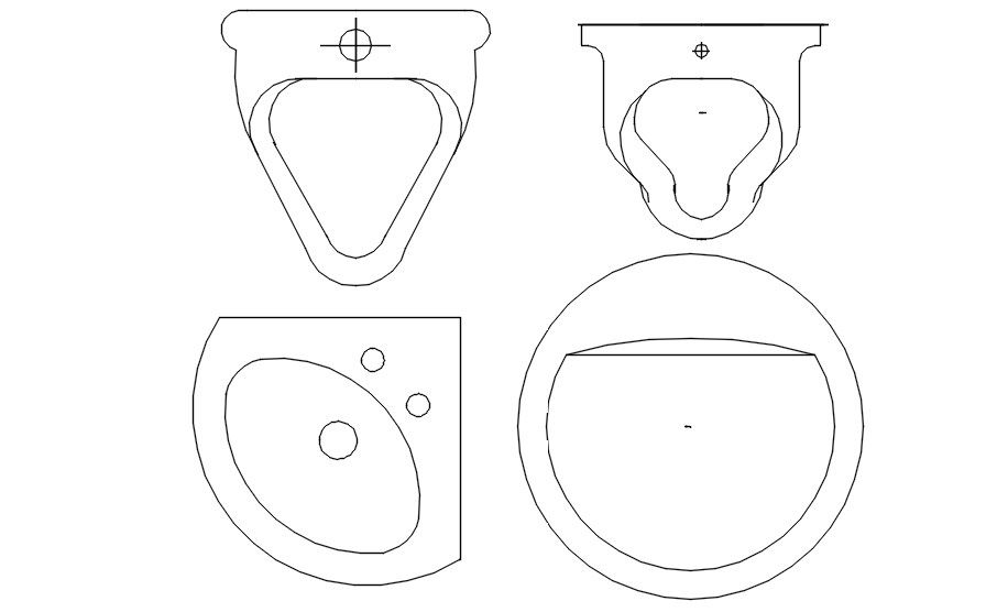 Urinal and bathroom basin plan cad blocks in AutoCAD, dwg file.