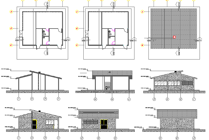 Utility building masonry with roof auto-cad details dwg file