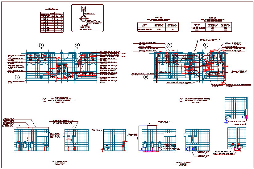 Utility building plan view with plumbing detail view dwg file