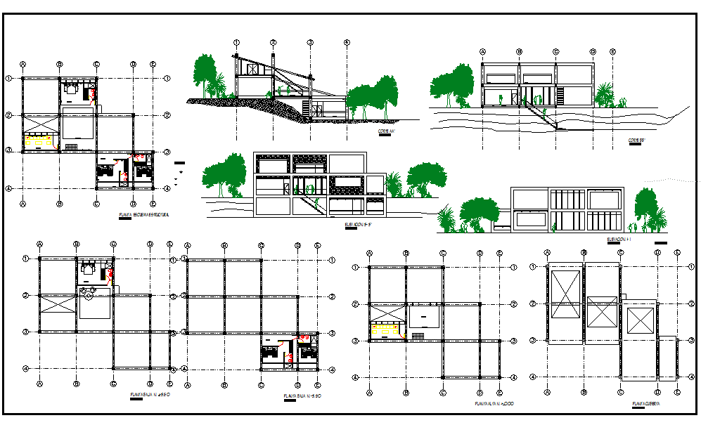 Vacation Home Plan and Elevation dwg file