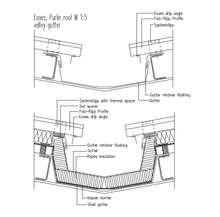 Valley Gutter Section CAD Drawing Download DWG File