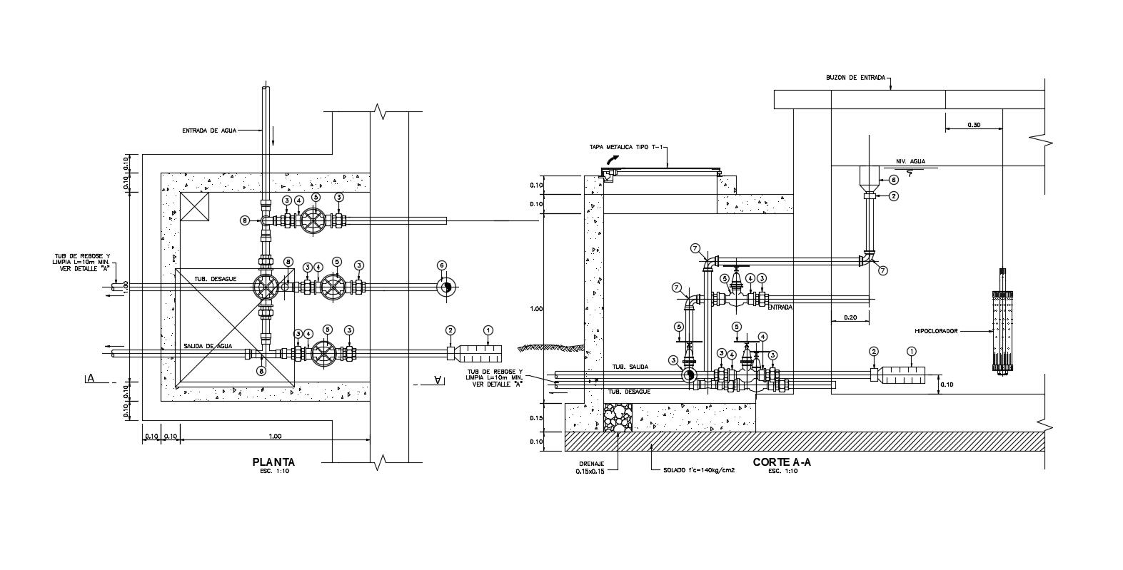 Valve house plan and section view dwg file