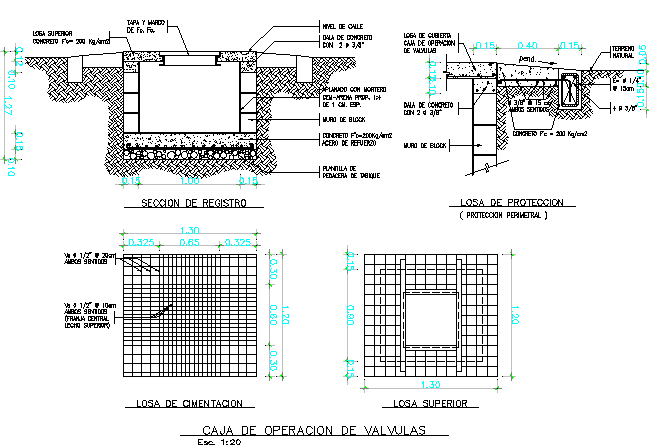 Valve operating box details with registration section dwg file