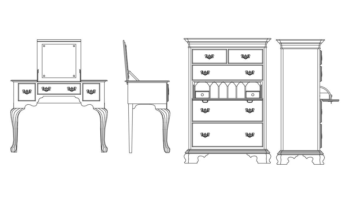 Vanity Table And Cupboard Old Furniture Drawing DWG File