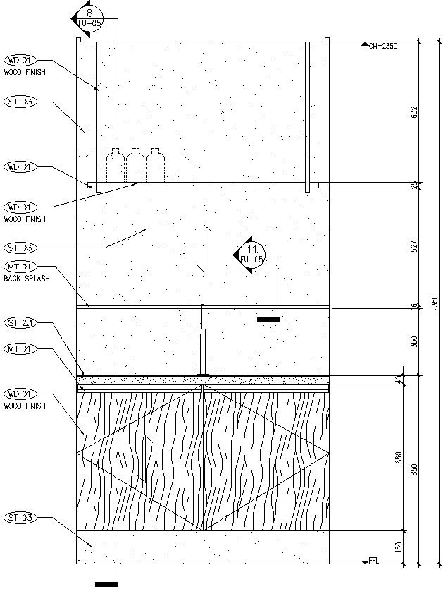 Vanity front view with upper cabinet.