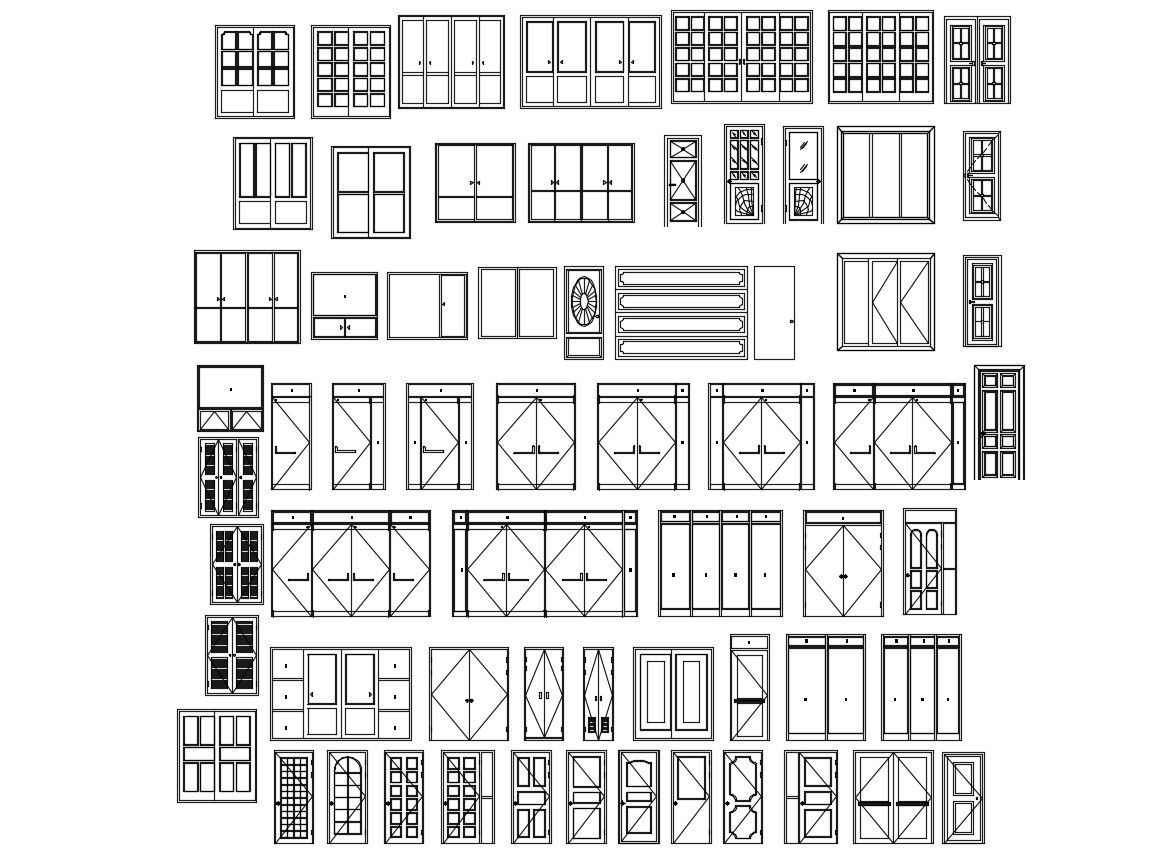 Various Dynamic Door and Window AutoCAD blocks Elevation Drawing Free Download
