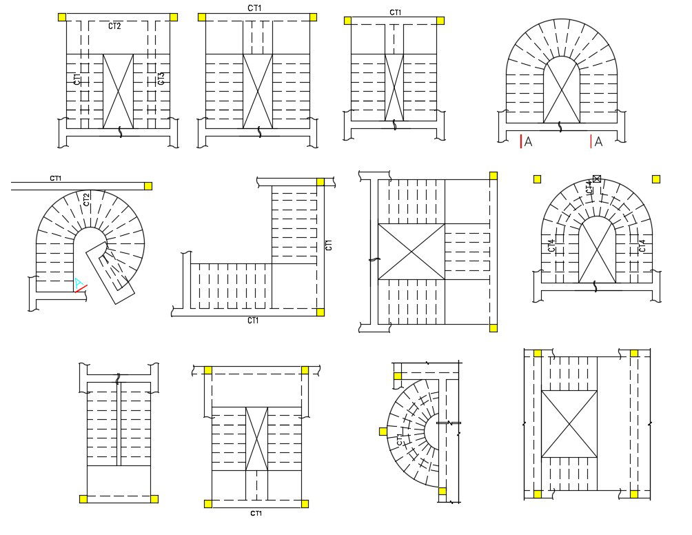 Various Style Staircase Design Layout Plan AutoCAD drawing Download
