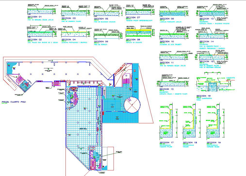 Various type of flooring detail and sections