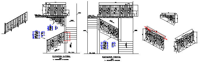 Various types of railings design drawing