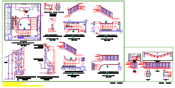 Various types of stair hand rail detail design drawing