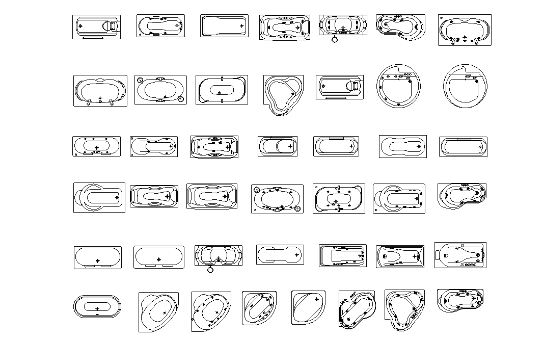 Various Model Of Bathtub CAD Blocks Design Free Download DWG File