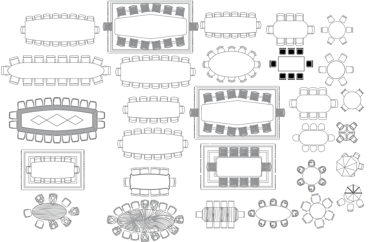 Various Type Of Table and Chair AutoCAD Blueprint For Office Furnishings