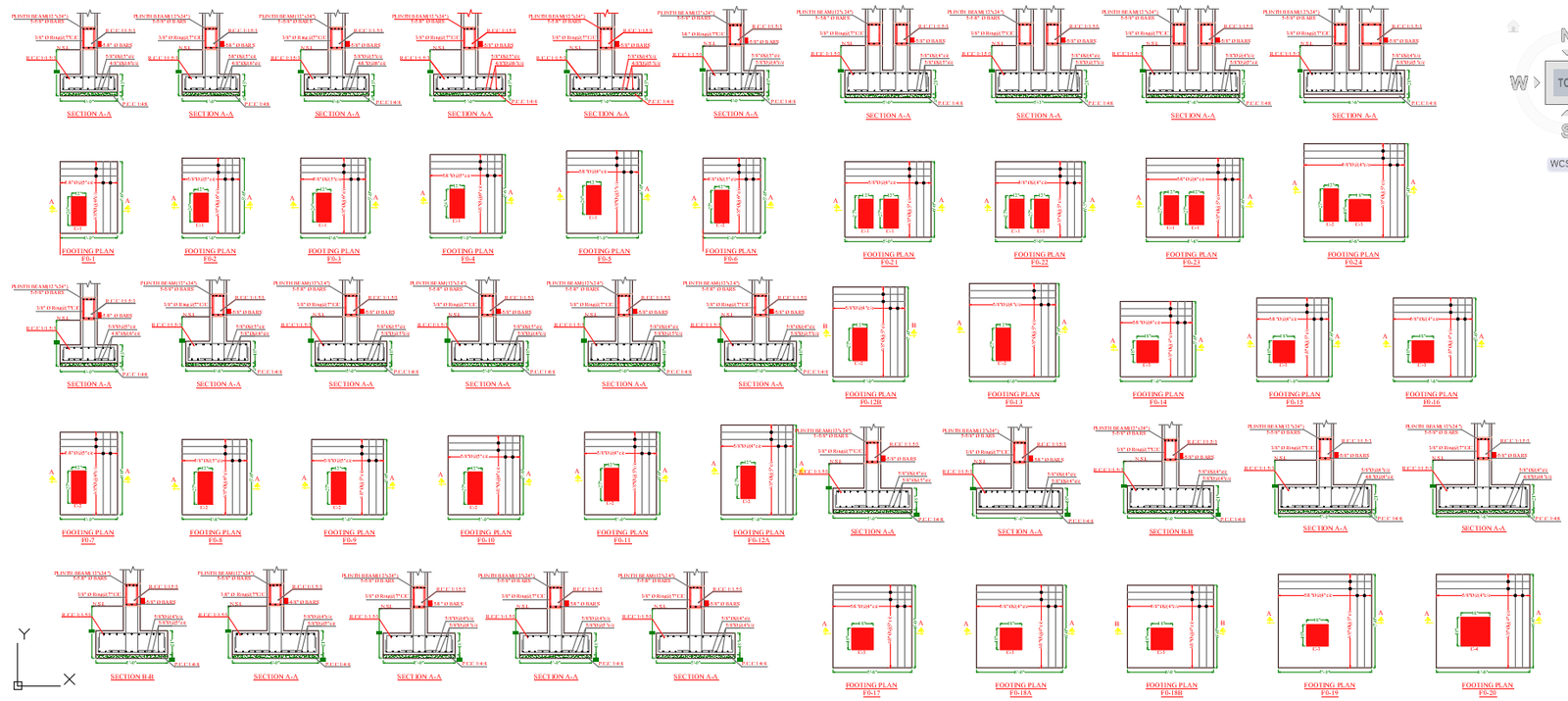 Various Types of Typical Column and Foundation Sectional Drawing