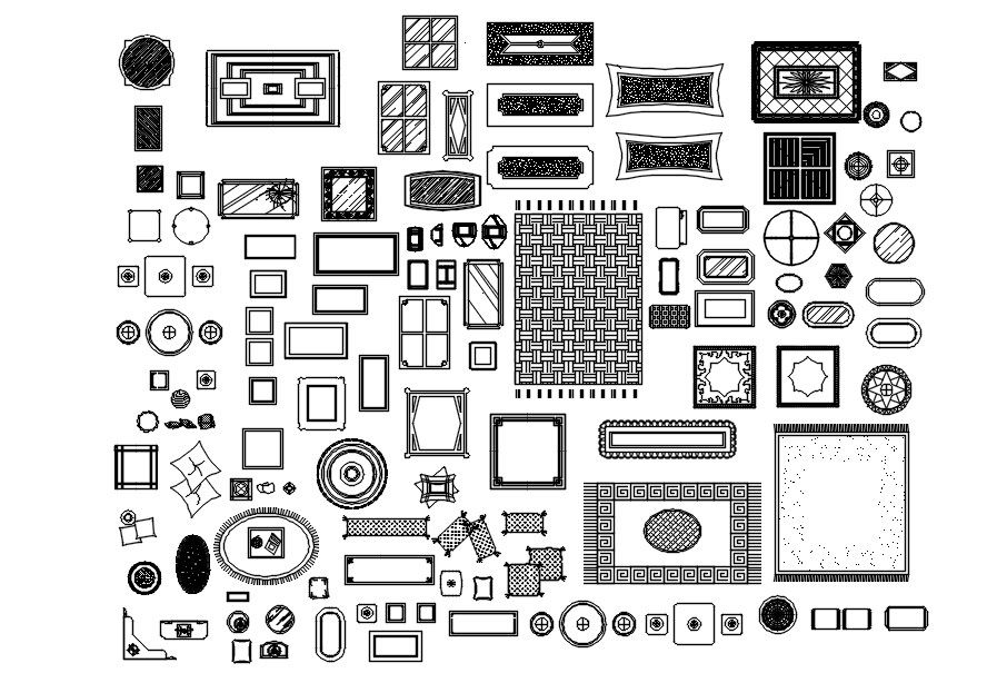 Various designs of carpet CAD blocks in AutoCAD 2D drawing, CAD file, dwg file