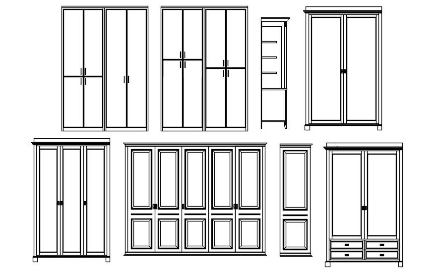 Various designs of cupboard CAD blocks in AutoCAD 2D drawing, CAD file, dwg file