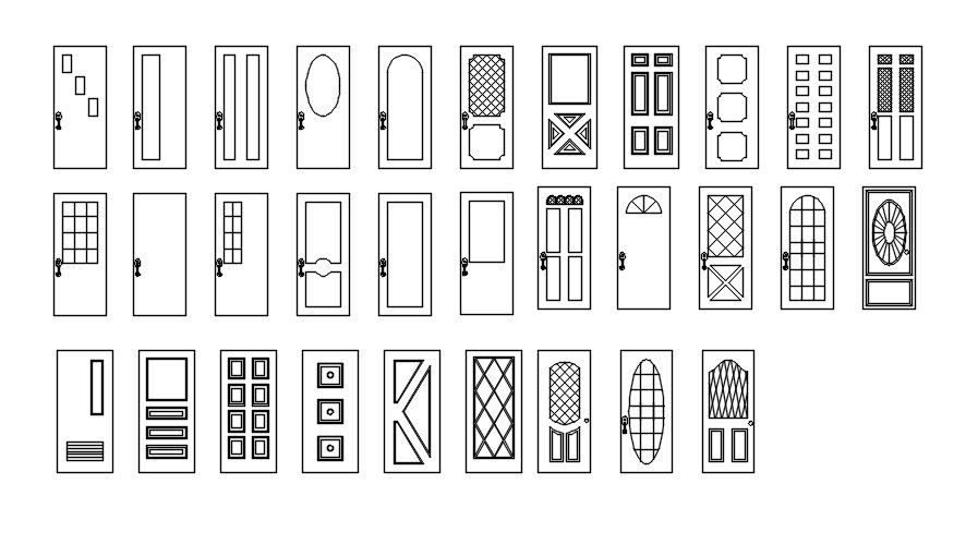 Various designs of door CAD blocks in AutoCAD 2D drawing, CAD file, dwg file