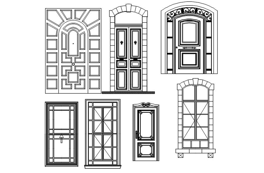 Various patterns of door CAD blocks in AutoCAD 2D drawing, CAD file, dwg file