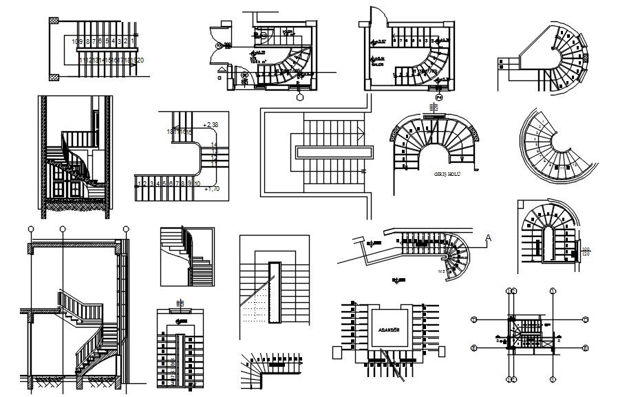 Various patterns of stair design CAD blocks in AutoCAD 2D drawing, CAD file, dwg file