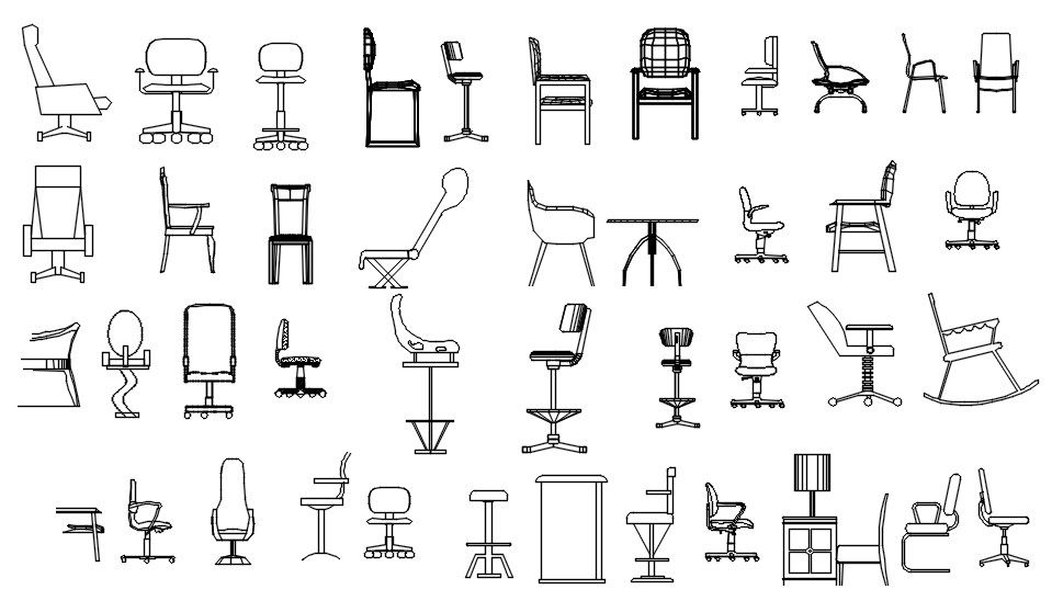 Various types of chairs CAD blocks design in AutoCAD 2D drawing, CAD file, dwg file