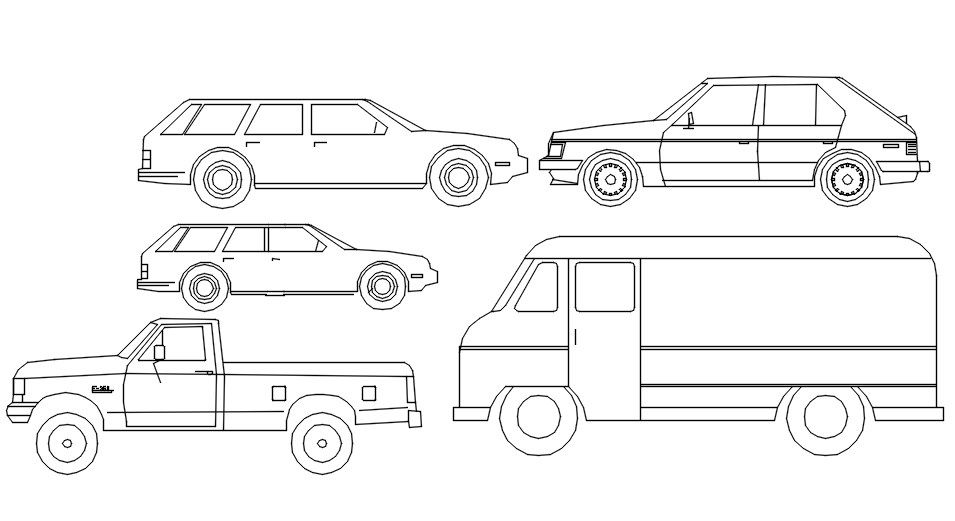 Vehicle 2d elevation CAD blocks in AutoCAD, dwg file.