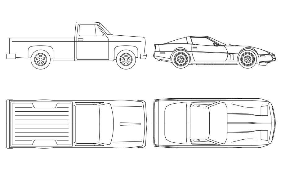 Vehicle Blocks Top View And Side Elevation Design DWG File