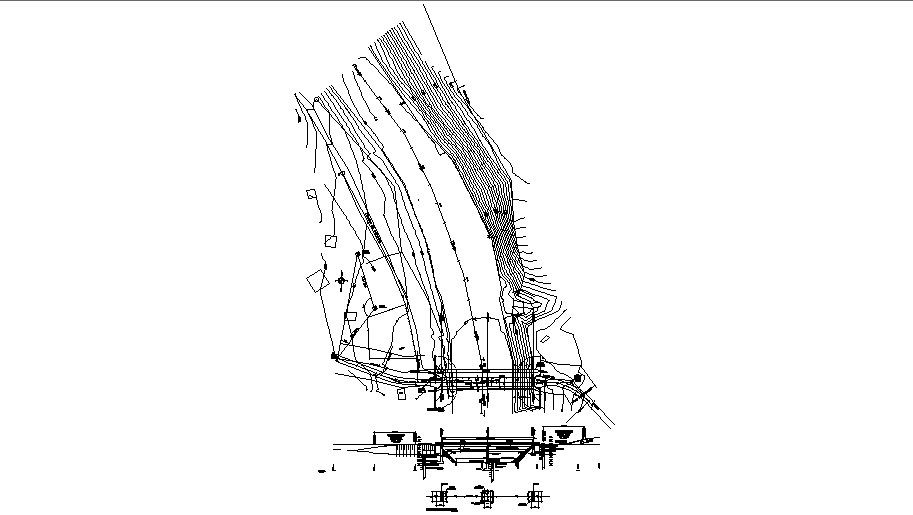 Vehicular bridge section, plan, construction and site plan details dwg file