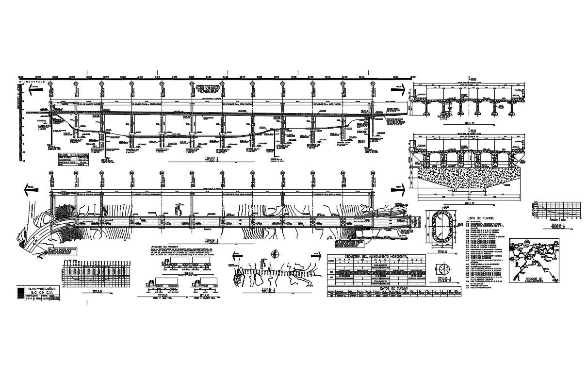 Vehicular bridge section and construction cad drawing details dwg file