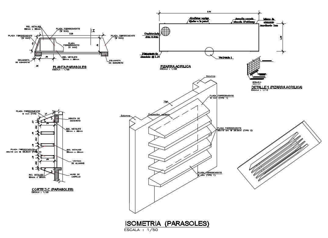 Ventilated window isometric view, section and installation details dwg file