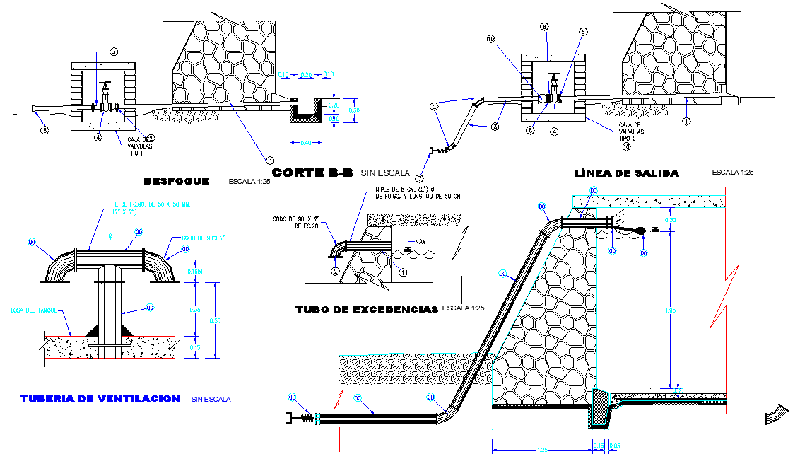 Ventilation pipe plan and section autocad file