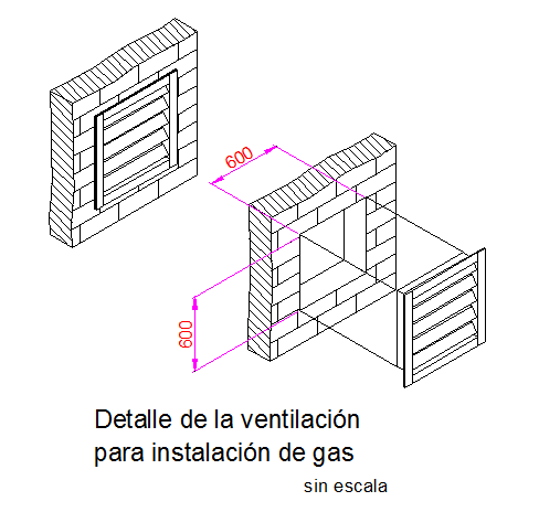 Ventilation window detail of gas installation dwg file