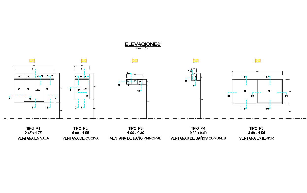 Ventilation windows elevation and installation details dwg file