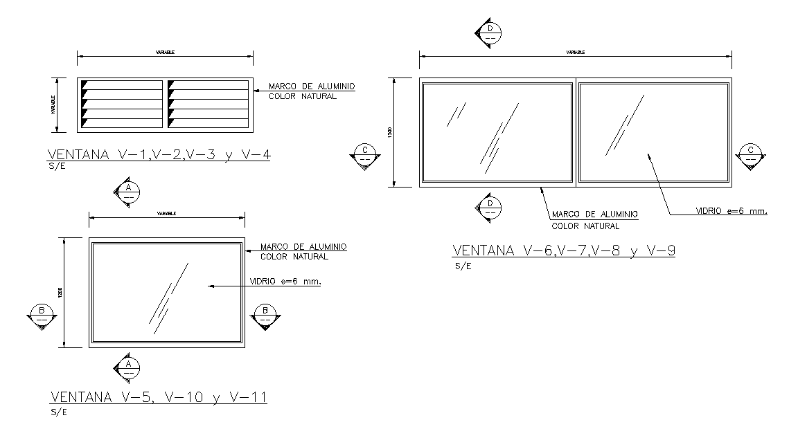 Ventilation Window CAD Drawing with 3 Design Variations in DWG Format