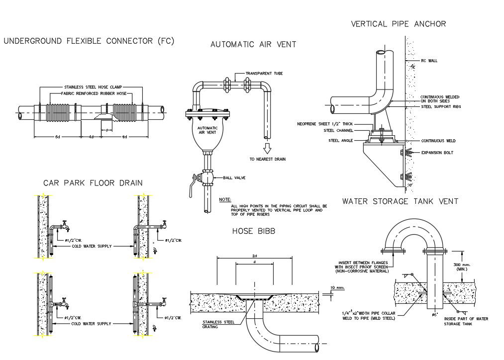Vertical Pipe Vented Section Drawing AutoCAD File