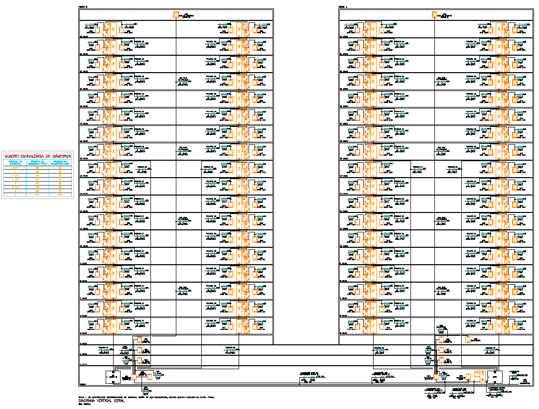 Vertical Plumbing and Electrical Diagram High-Rise CAD File