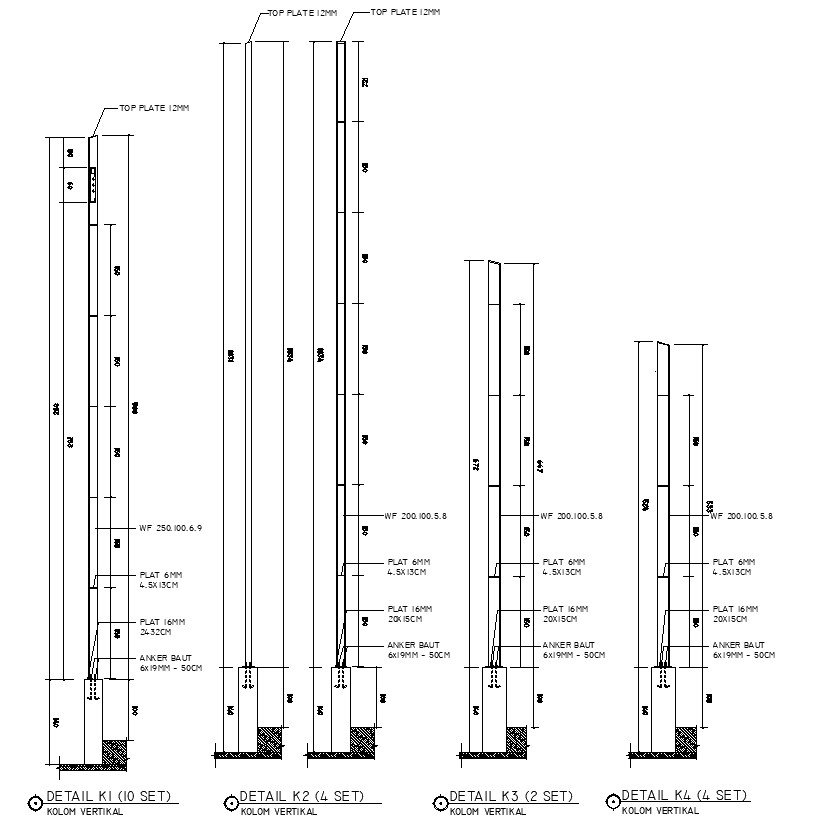Vertical column design in detail AutoCAD 2D drawing, CAD file, dwg file